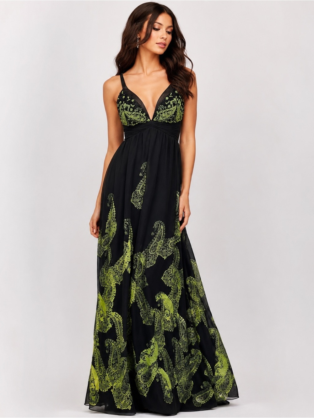 Jovani Beaded Paisley Gown black green size 6 vintage Y2K